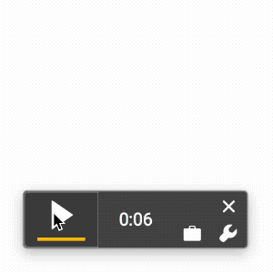 Recording timer showing 0:06 with pause, save, and settings controls.