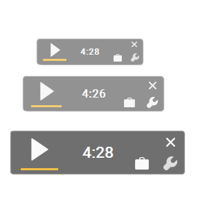 Three video player controls showing timestamps 4:28, 4:26, and 4:28 with play buttons and settings icons.