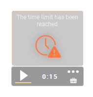 Time limit reached notification with clock icon and 0:15 timer display.
