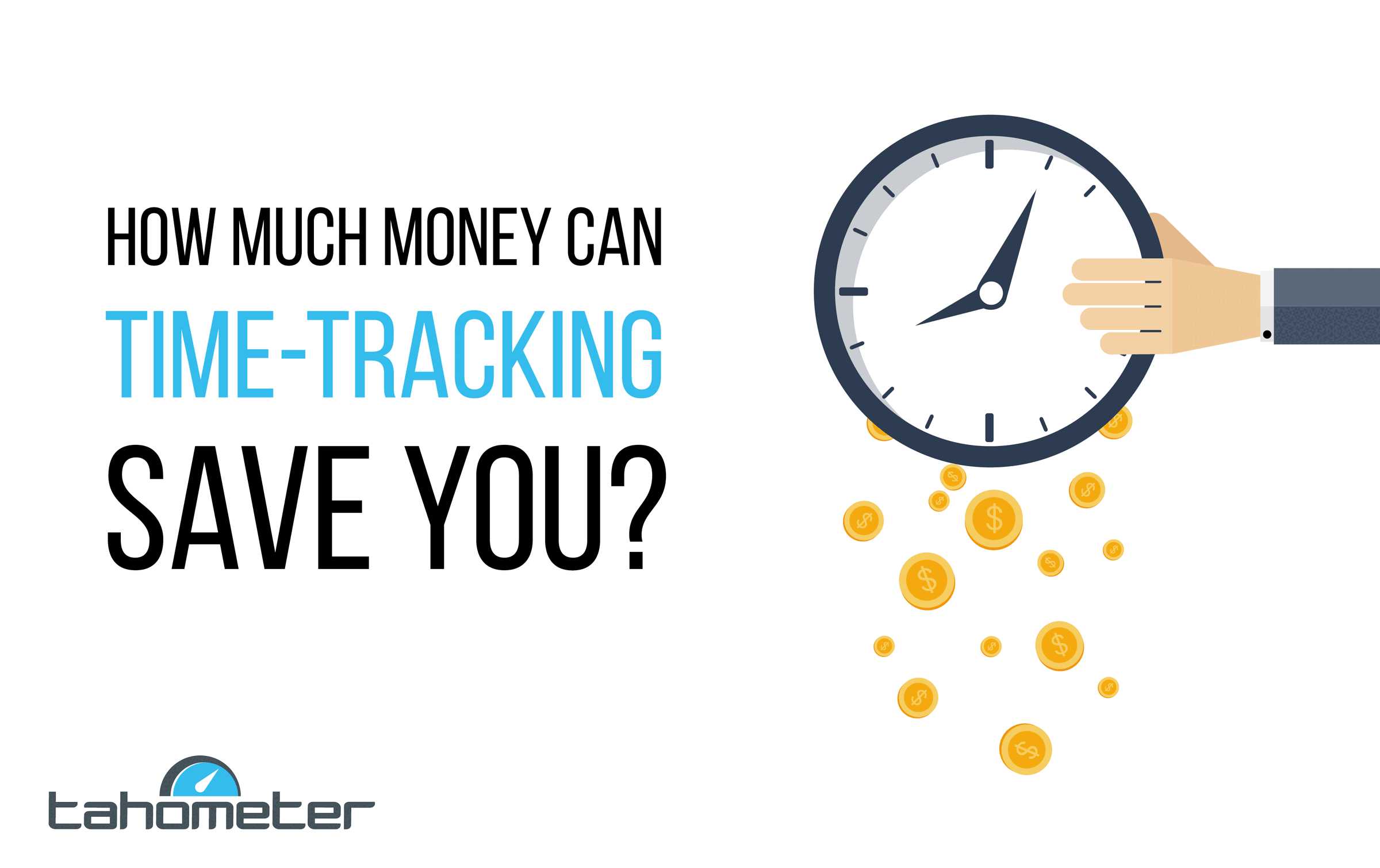 Clock with hand dropping coins, illustrating financial savings from time tracking.